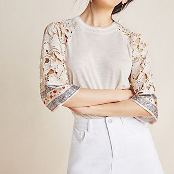 Anthropologie Tiny Cassidy Lace Sleeve Top - Picture 1 of 10